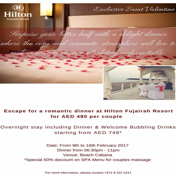 Escape for a romantic dinner at Hilton Fujairah Resort